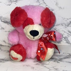 Animal Adventure Chubby Dog Multicolor Plush Red Pink Valentine Heart on Foot